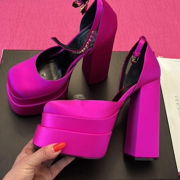 Versace Women's Pink satin Platform Heels, US8 - Picture 6 of 12